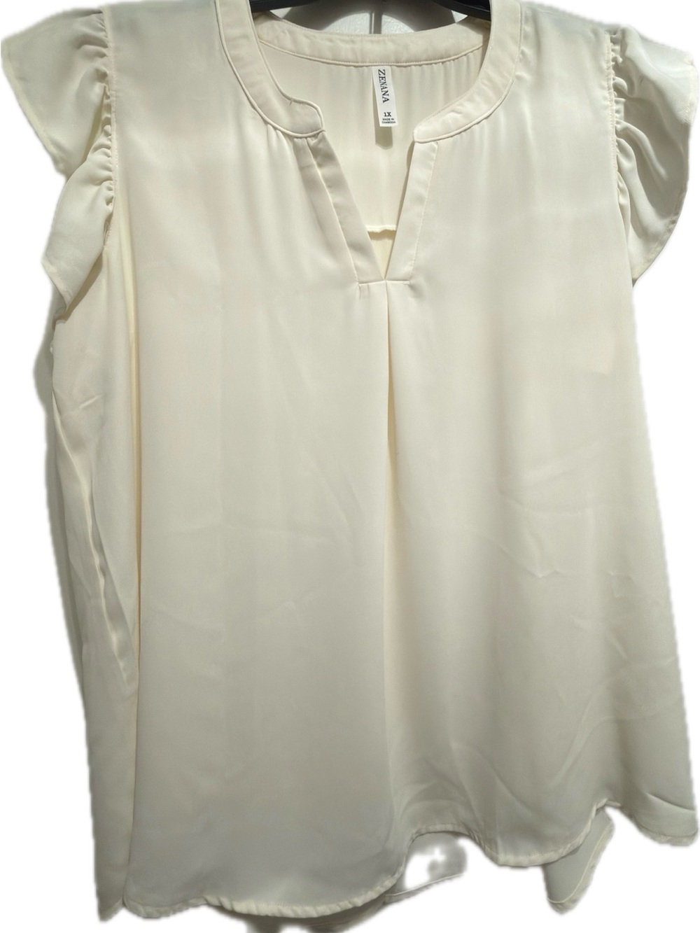 Zenana Outfitters Cream Split-Neck Cap Sleeve Blouse